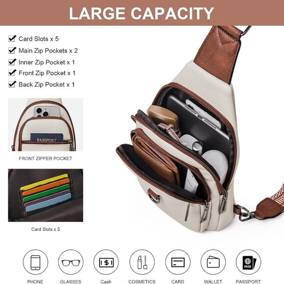 Womens Sling Bag Crossbody Bags for Women Vegan Leather Sling Backpack Daypack F - Picture 3 of 6